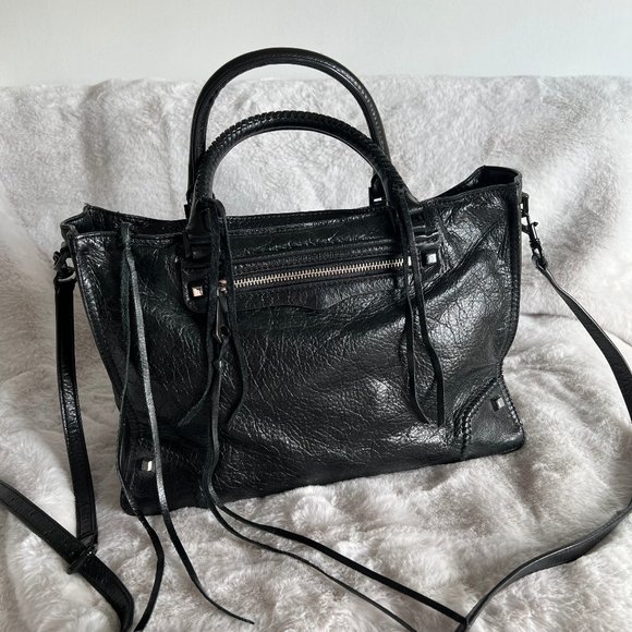 Rebecca Minkoff Handbags - Rebecca Minkoff Regan Satchel Shiny Black Leather Bag with Crossbody Strap